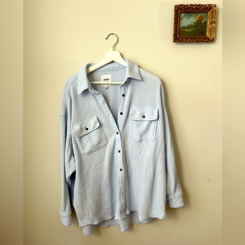 Light Blue Medium Women’s Aerie Lumberjane Waffle Shirt